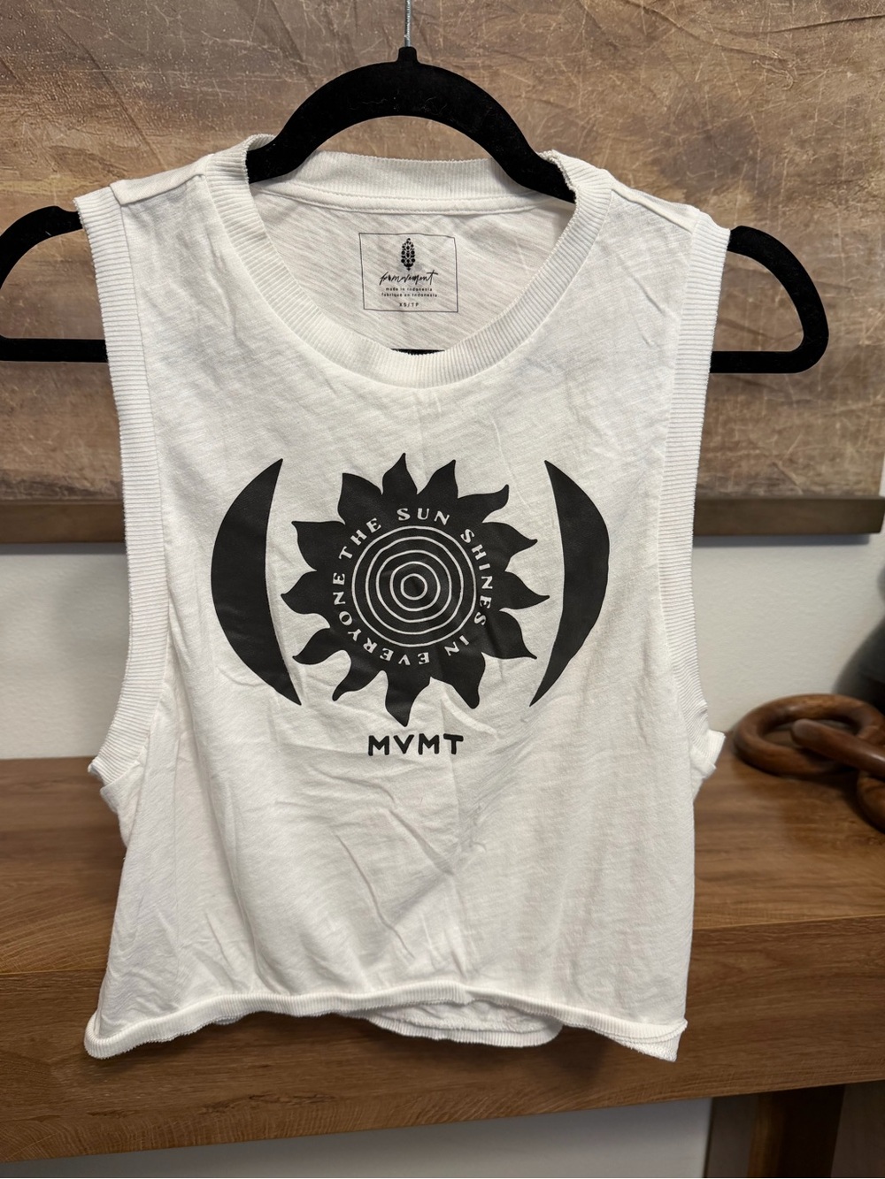FP Movement by Free People White Graphic Muscle Tank with Black Sun Design